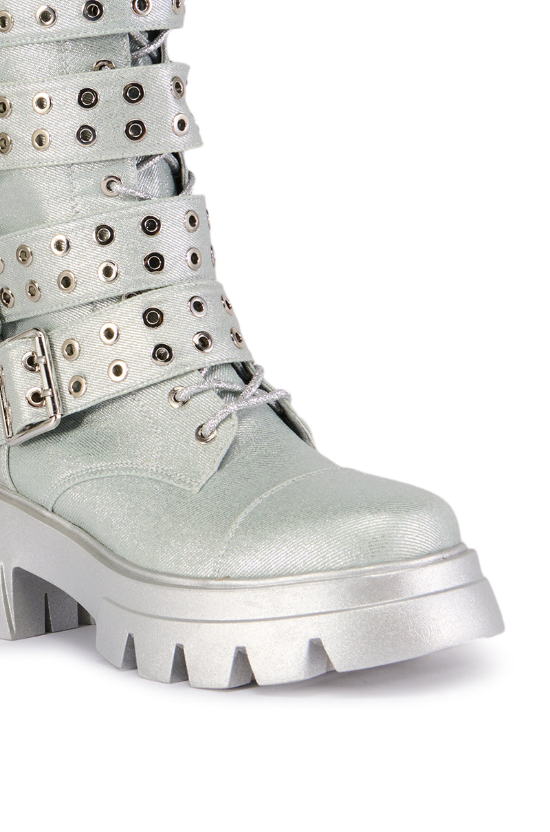 AZALEA WANG MANSI SILVER BUCKLE DETAIL BOOT