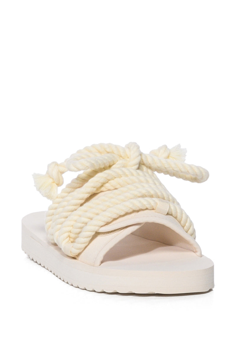 AZALEA WANG VICKI ROPE DECOR FLAT SANDAL IN BONE