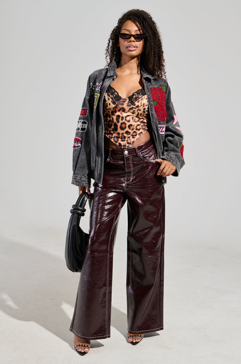 START WITH ME FAUX LEATHER TROUSER IN BURGUNDY