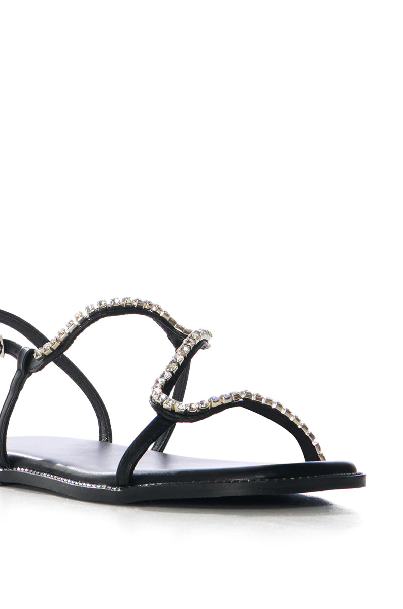 AZALEA WANG CORLESS BLACK SANDAL WITH EMBELLISHED STRAPS