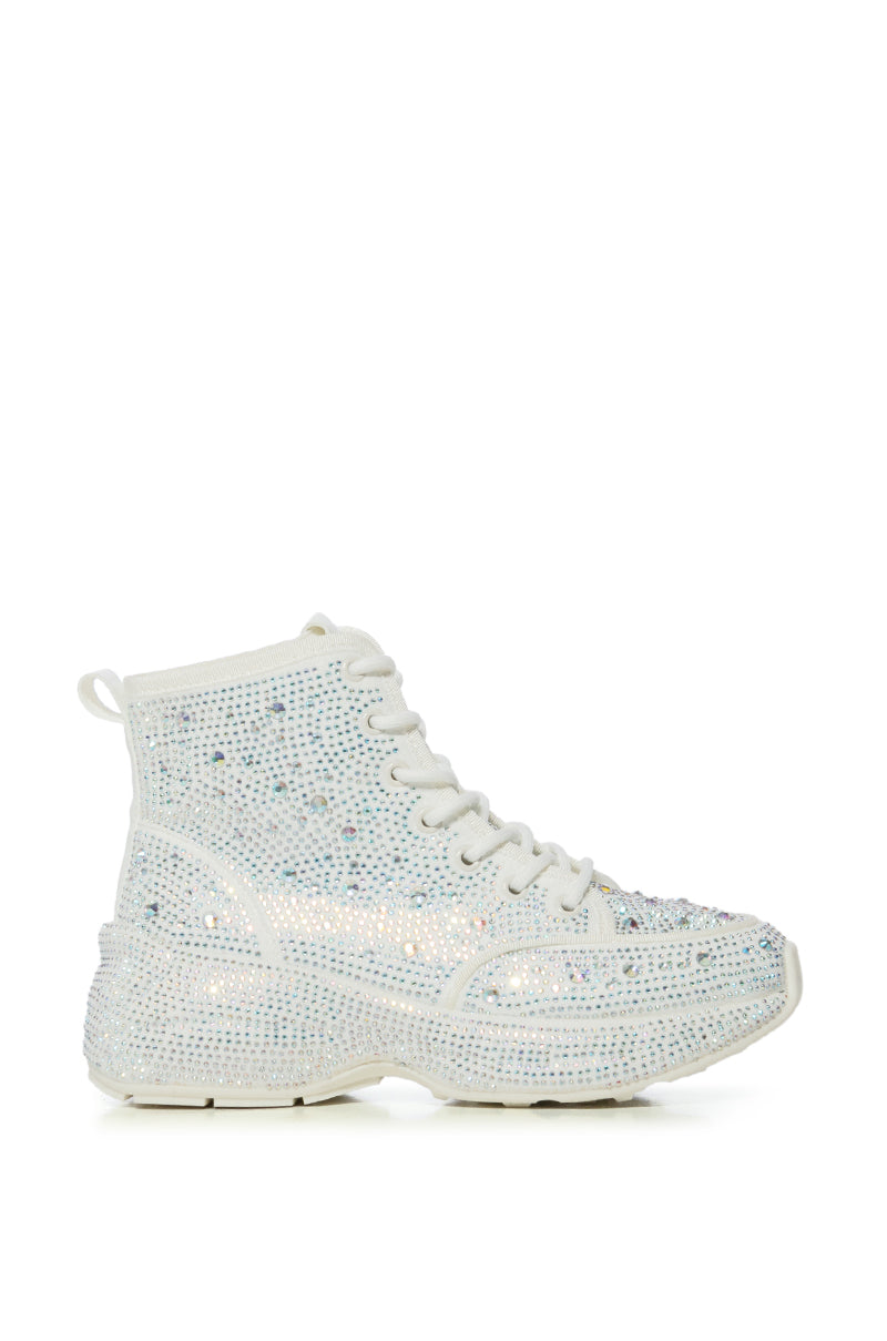 QUEENDOM WHITE HIGH TOP RHINESTONE SNEAKER