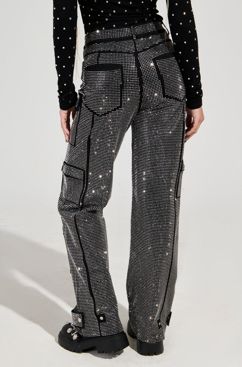 AMMO BONNE SOIREE RHINESTONE CARGO PANTS IN BLACK