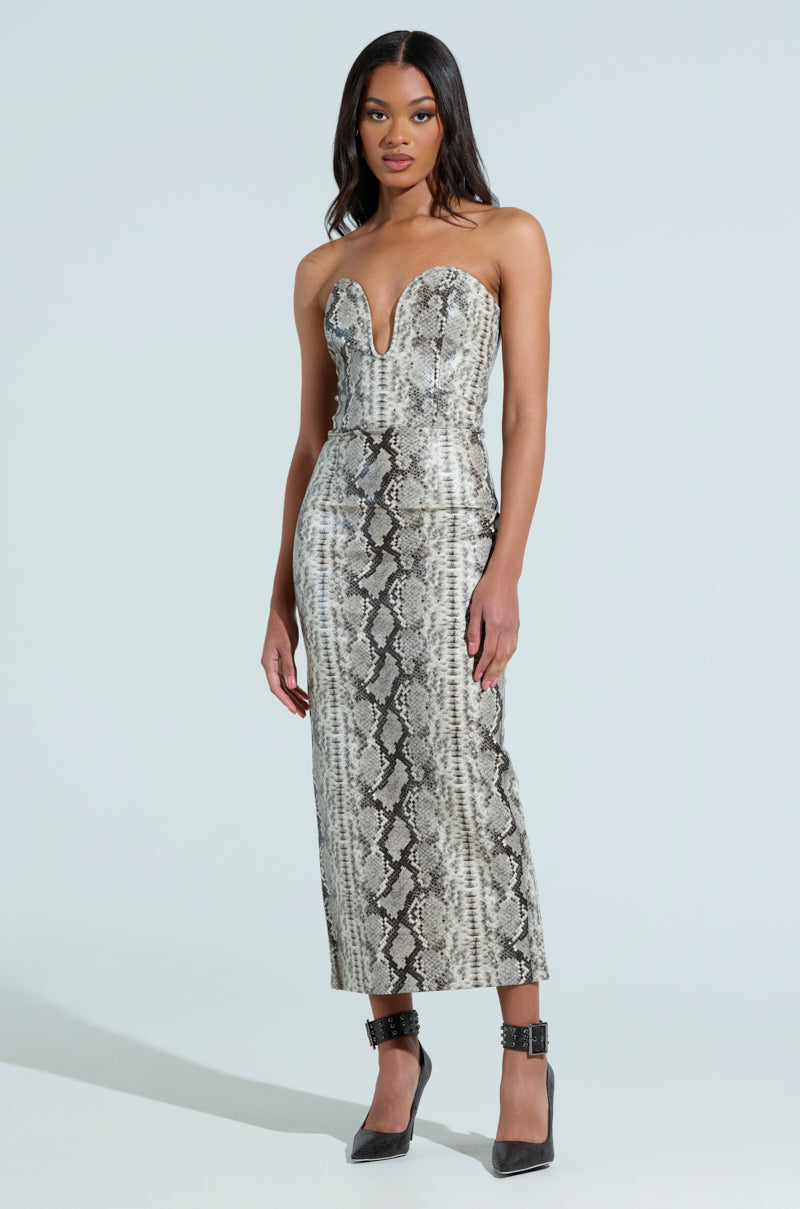 DROP IT LOW SNAKE MIDI DRESS