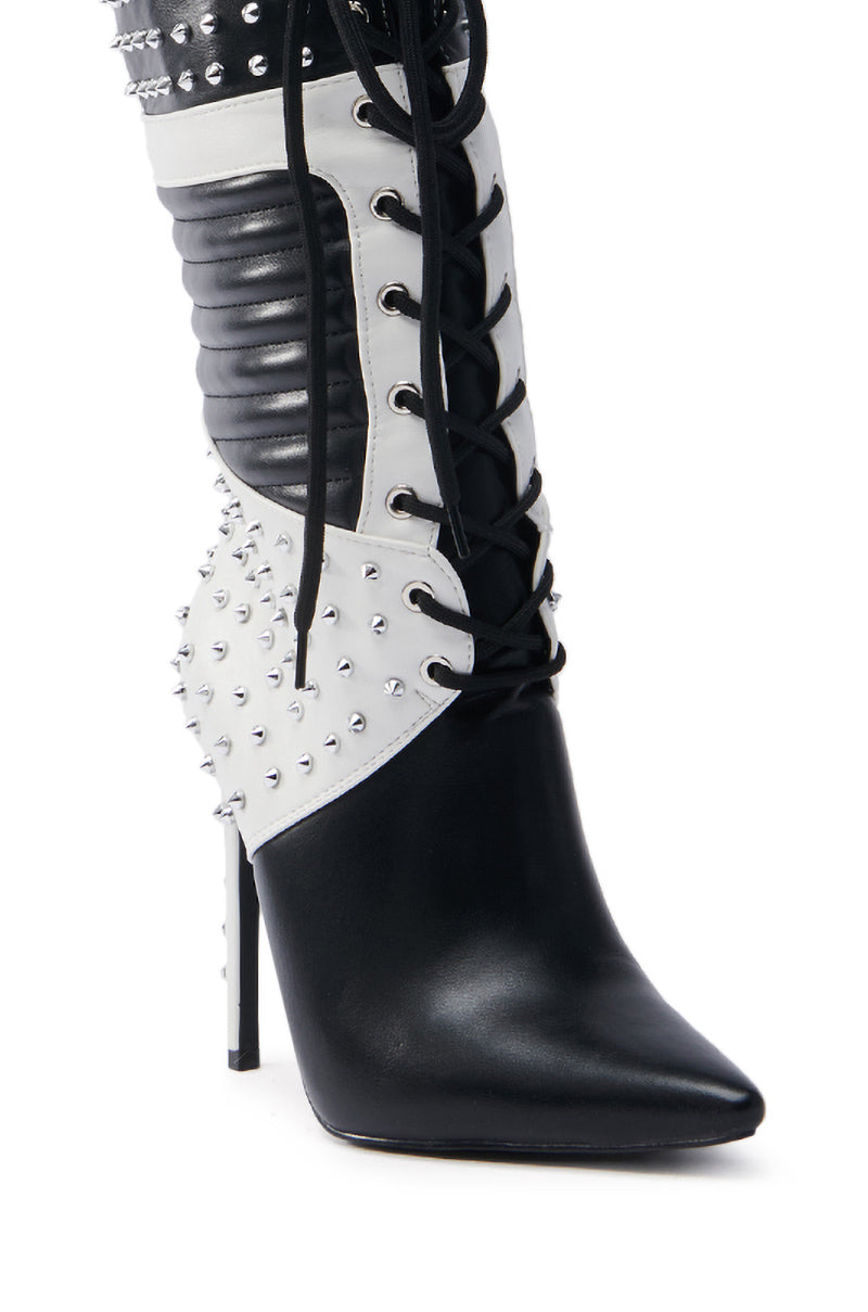 AZALEA WANG OCTOBI BLACK AND WHITE STILETO BOOT