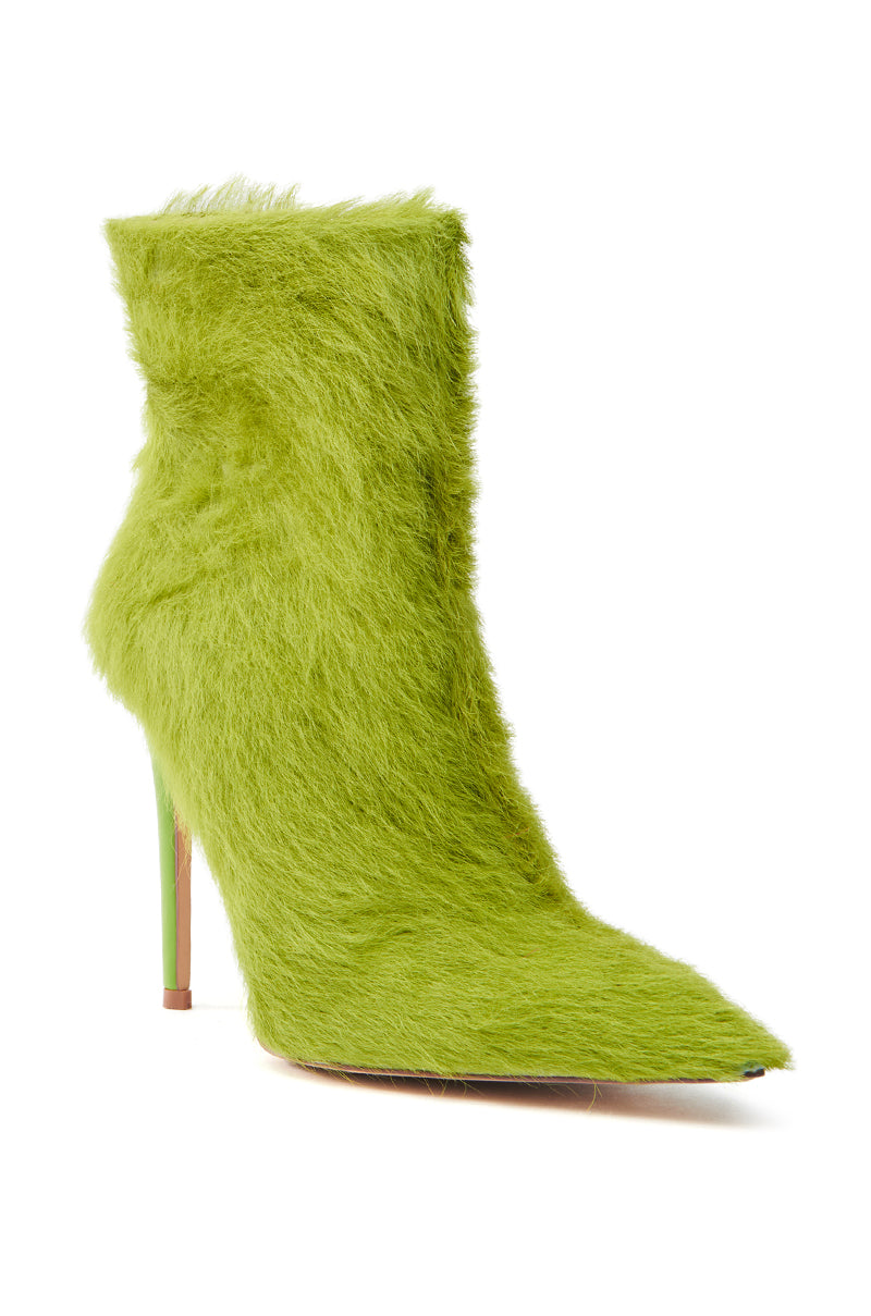 AZALEA WANG MARIELLA GREEN HAIRY STILETTO BOOTIE