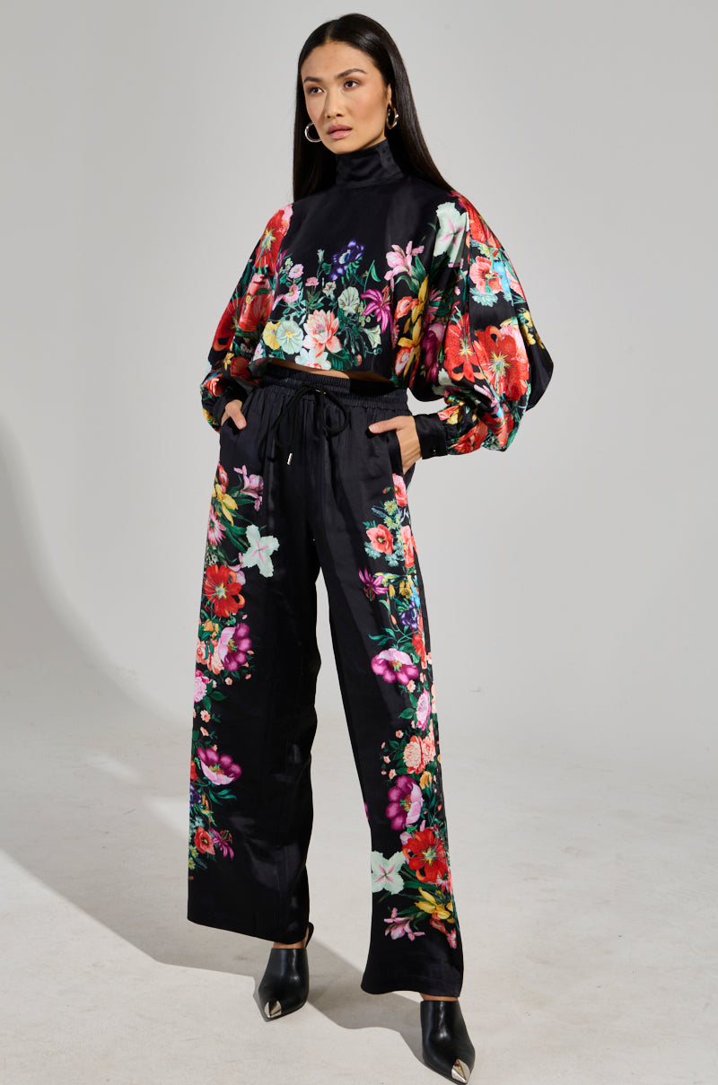 FULL BLOOM SATIN MOCK NECK BLOUSE