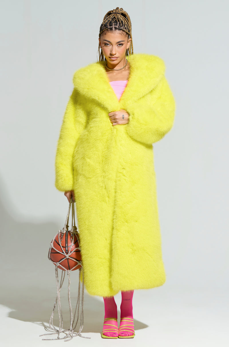 MANCHESTER HOODED FAUX FUR IN LIME