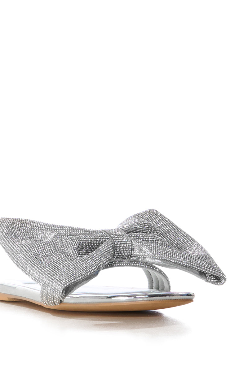 AZALEA WANG BOWTON SILVER BOW DETAIL FLAT SANDAL