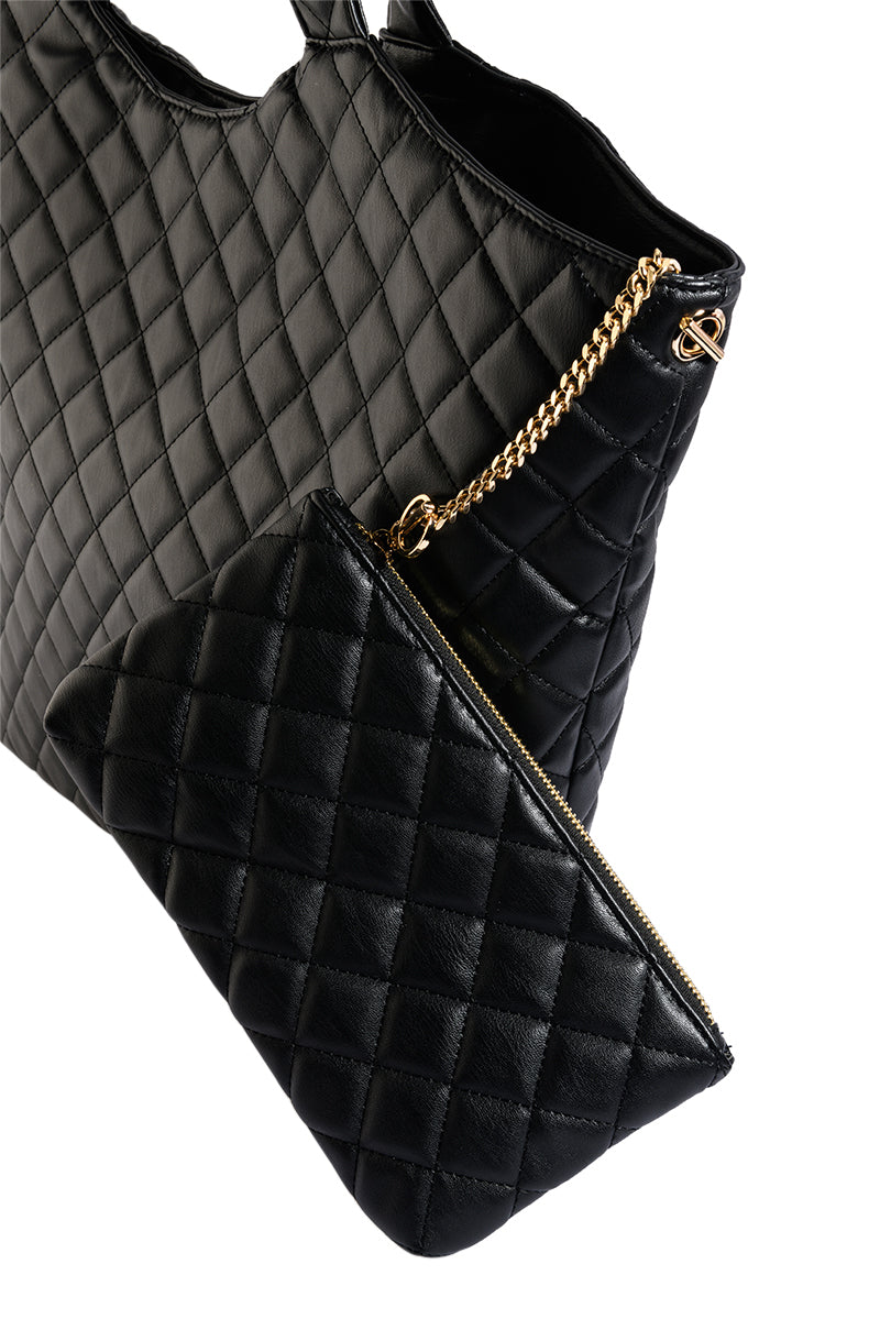 THORNE QUILTED PU TOTE BAG IN BLACK