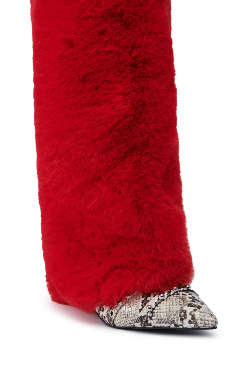 AZALEA WANG AMOURA RED FUR AND SNAKE BOOT