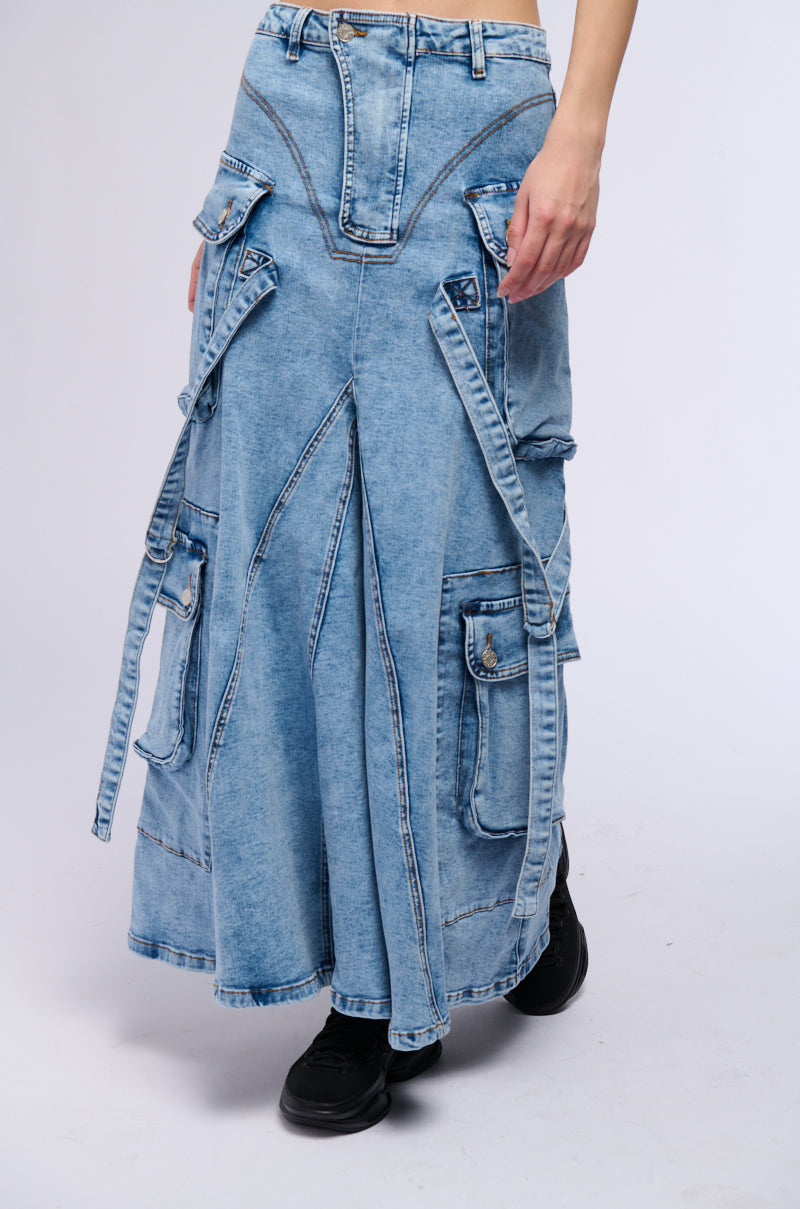 SOLANGE CARGO DENIM MAXI SKIRT