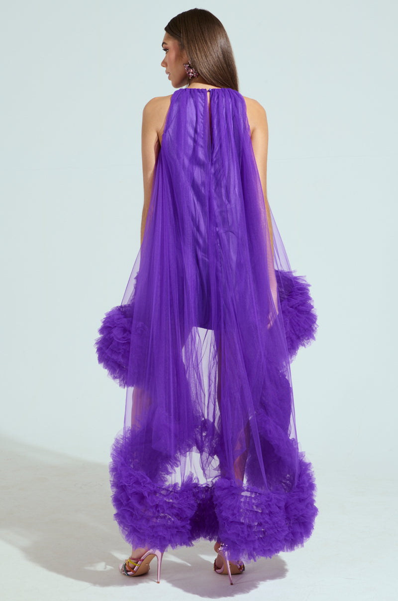 ARI TULLE RUFFLE HIGH LOW DRESS IN PURPLE