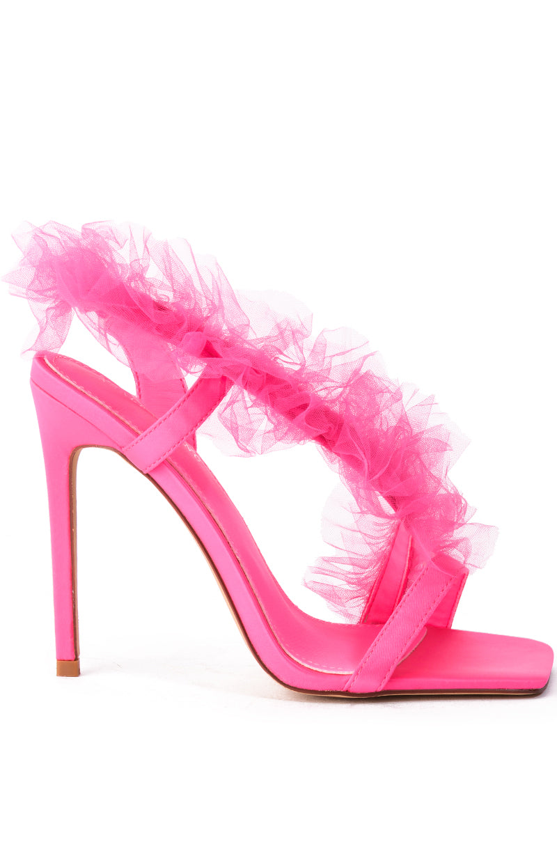 AZALEA WANG GRAPEFRUIT TULLE STILETTO SANDAL IN PINK