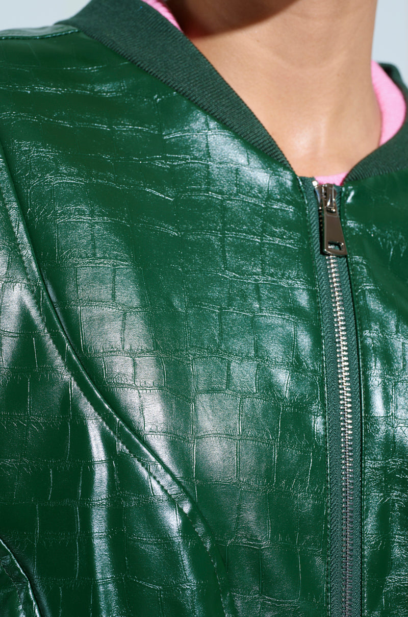 YOKON EMBOSSED FAUX LEATHER BOMBER