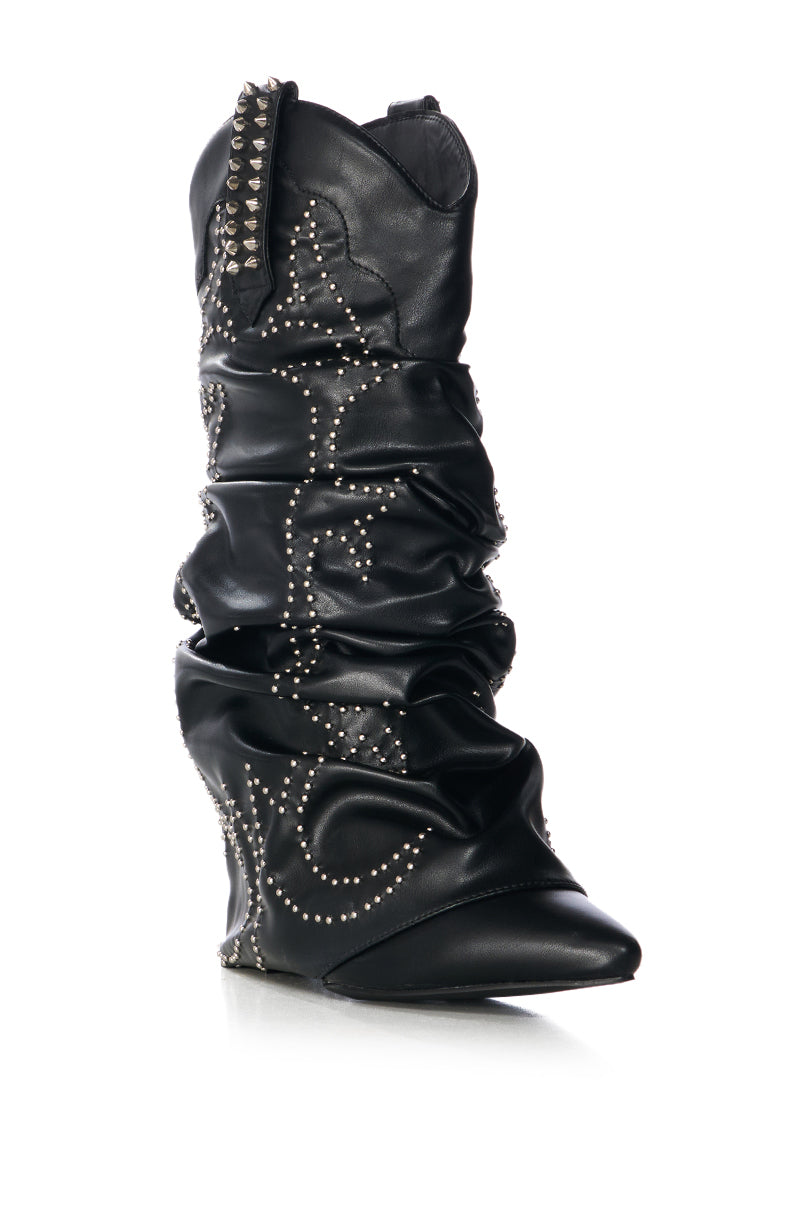 AZALEA WANG SINEAD BLACK RUCHED COWBOY BOOTIE