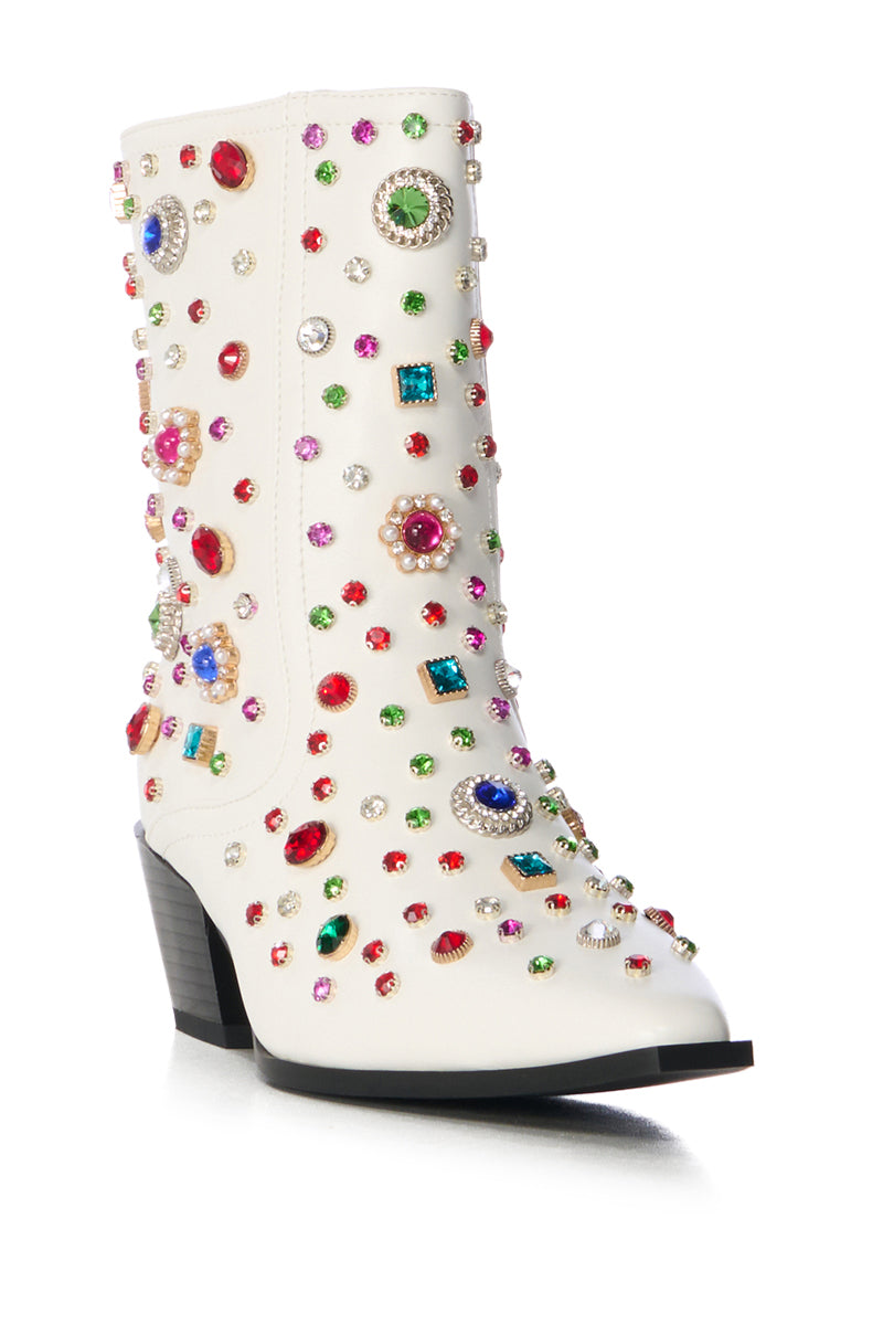 AZALEA WANG SPRINKLES EMBELLISHED BOOTIE IN WHITE