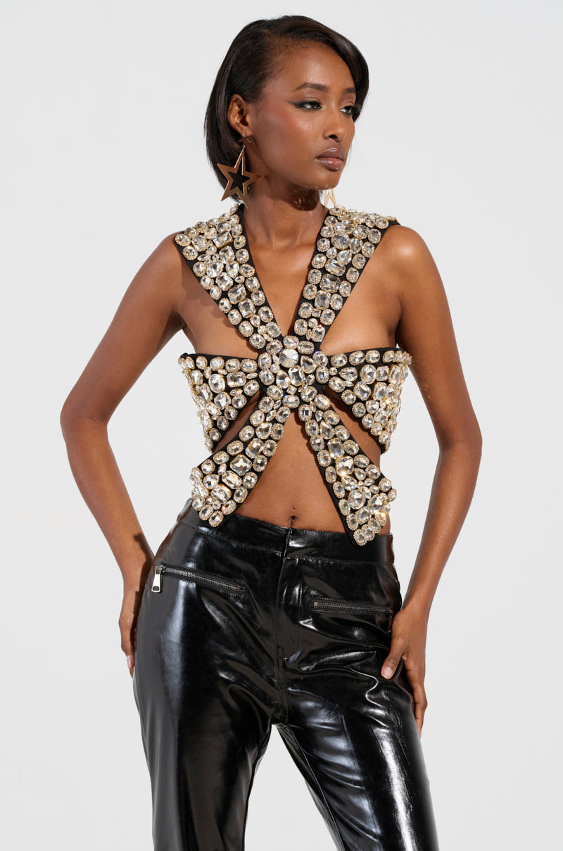 RHINESTONE ENCRUSTED DRAMATIC TOP