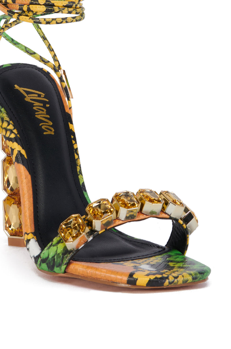 MARGE MULTI SNAKE EMBOSSED EMBELLISHED SANDAL