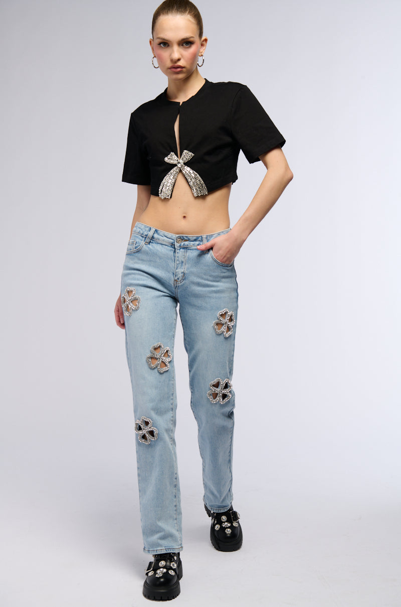 DIVINE FEMININE ENERGY RHINESTONE DETAIL JEANS