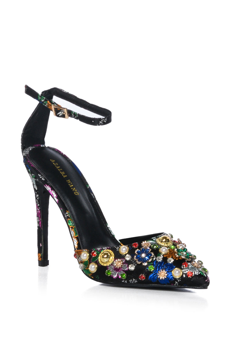 AZALEA WANG OOLONG EMBELLISHED STILETTO PUMP IN BLACK