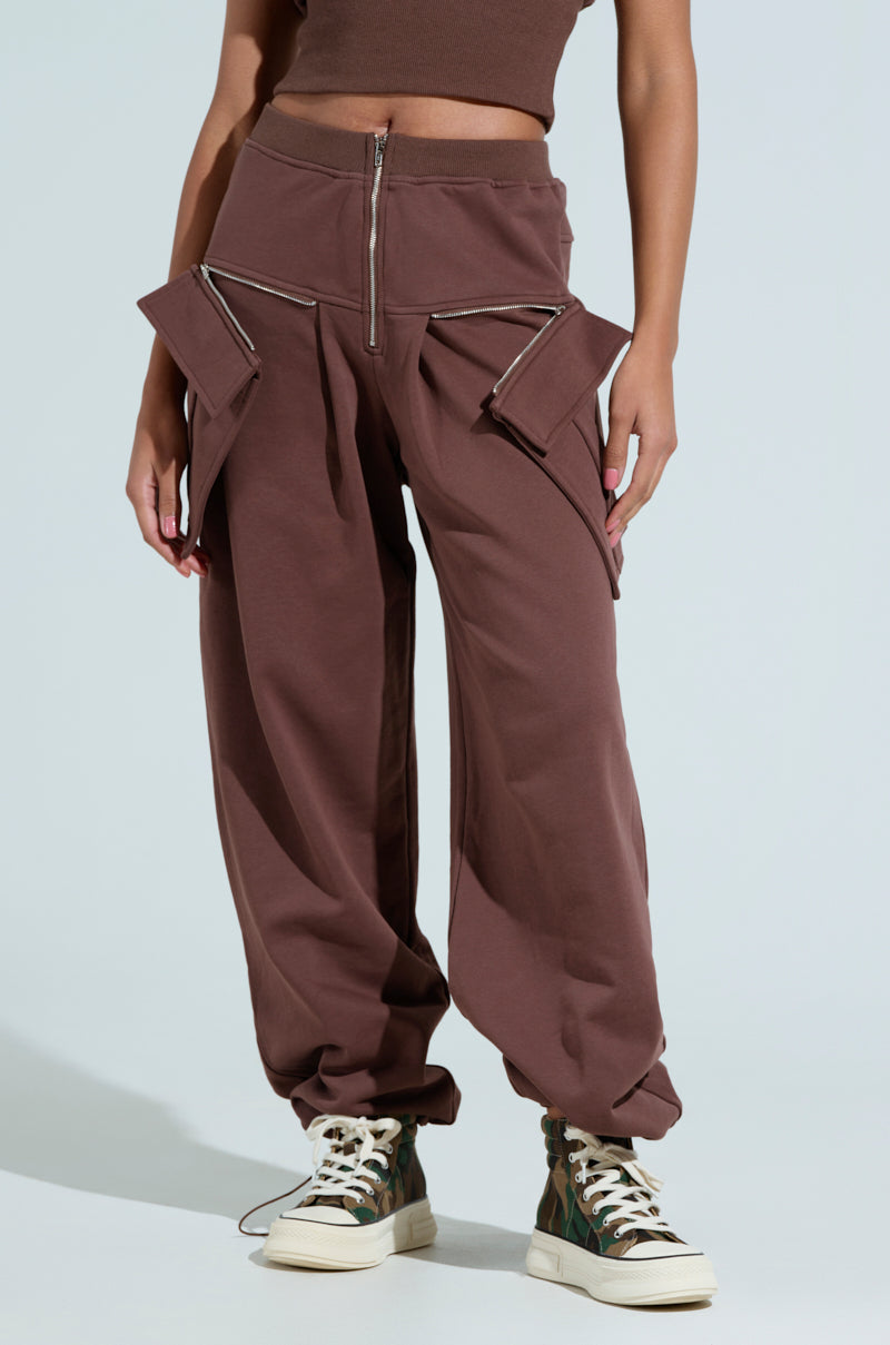 NIA ZIP OFF POCKET WIDE LEG SWEATPANT