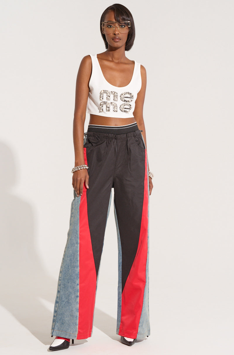 ALL ABOUT ME CROPPED SLEEVELESS T SHIRT