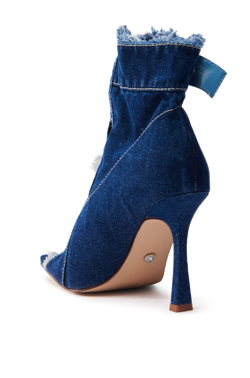 AZALEA WANG TANDY DARK DENIM OPEN TOE BOOTIE