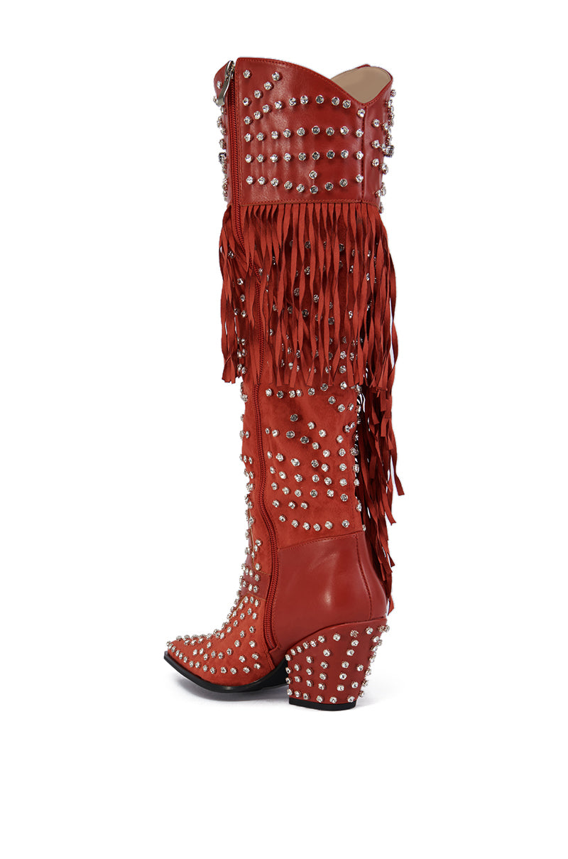 AZALEA WANG TADAO RED EMBELLISHED WESTERN BOOT