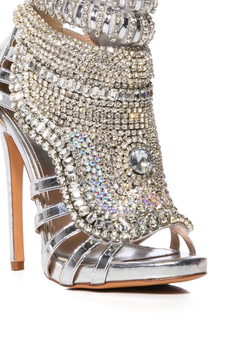 AZALEA WANG PUSHER EMBELLISHED SANDAL IN SILVER