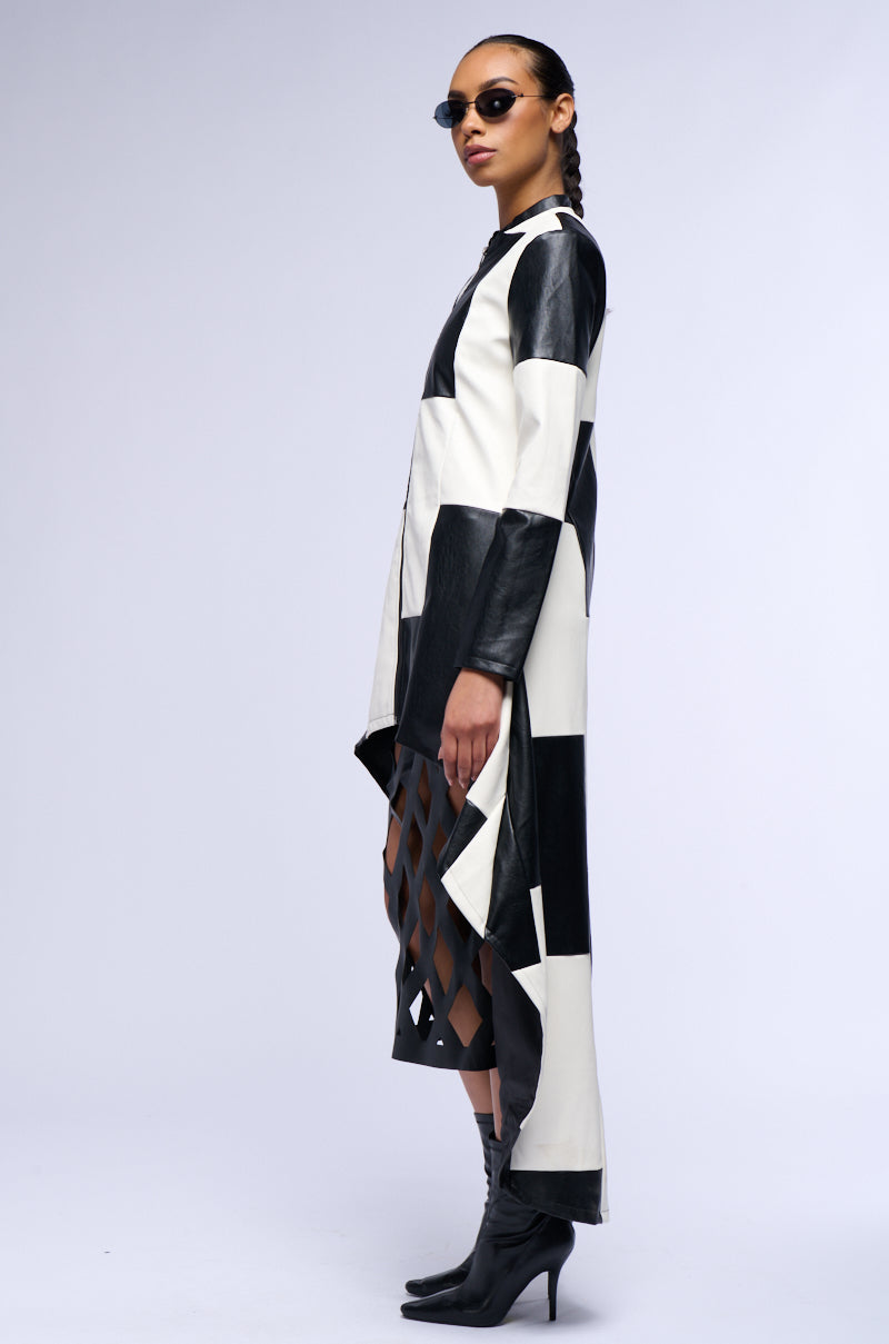 BACK AGAIN PATCHWORK FAUX LEATHER TRENCH