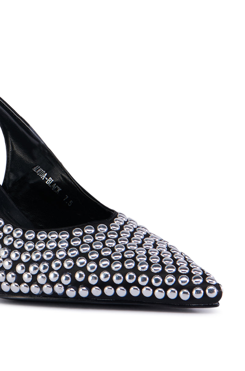 AZALEA WANG ALMIDA BLACK SLING BACK STUD EMBELLISHED PUMP