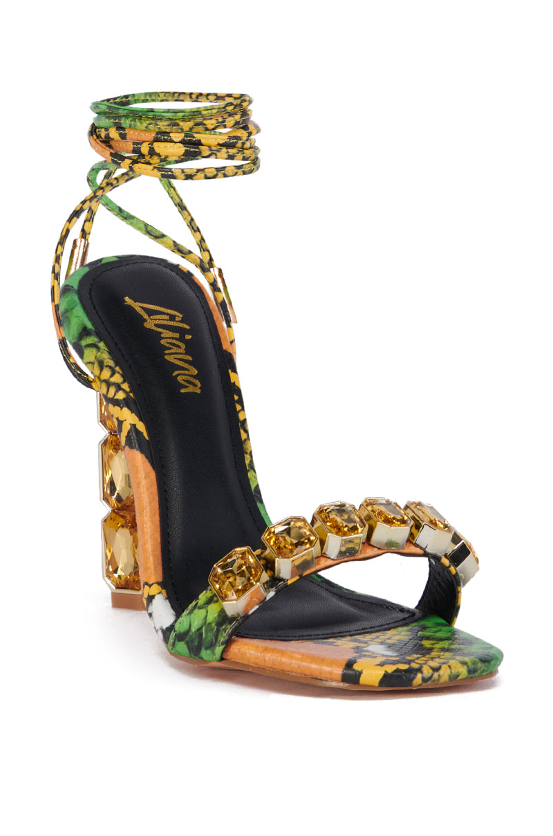 MARGE MULTI SNAKE EMBOSSED EMBELLISHED SANDAL