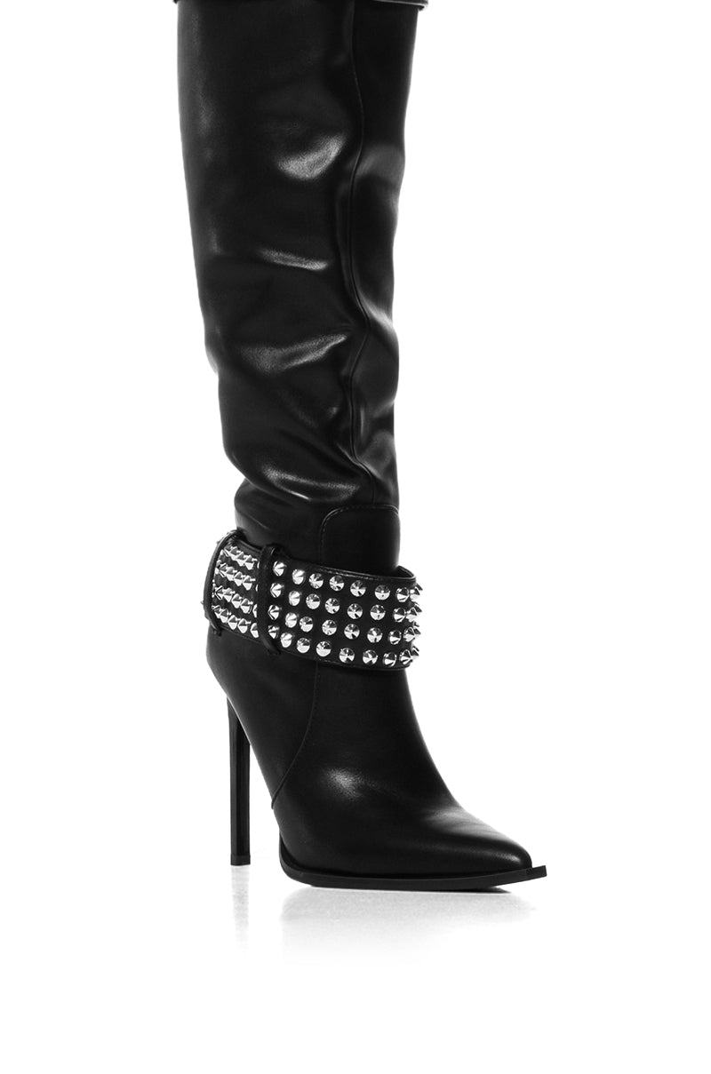 AZALEA WANG MARLENA SILVER STUDDED BLACK BOOT