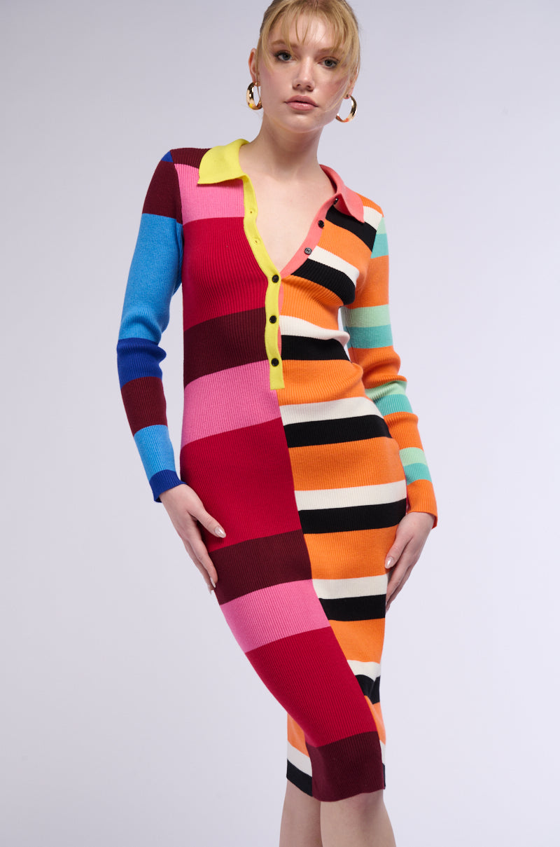 THE MAIN ATTRACTION COLOR BLOCKED MIDI DRESS