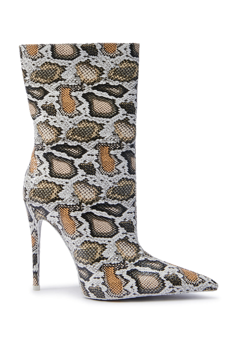 AZALEA WANG SIBYLLE BEIGE SNAKE COCKTAIL BOOTIE