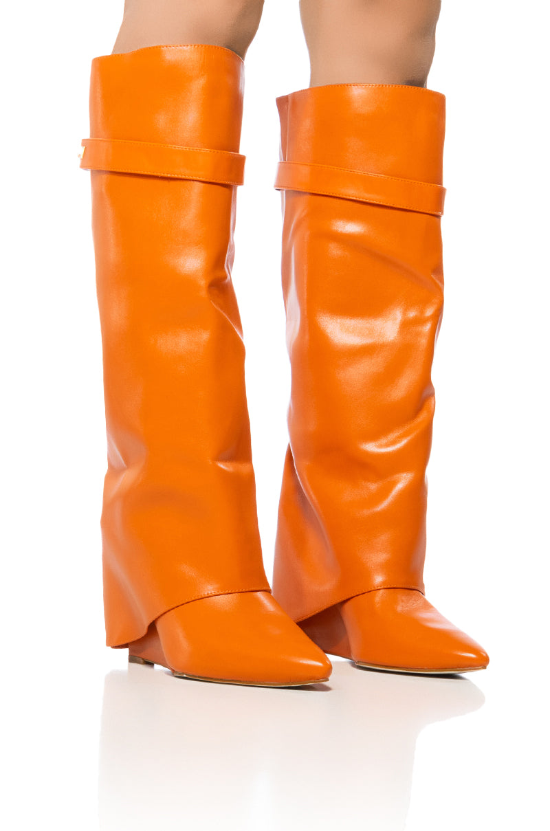 AZALEA WANG STUCK ON YOU WEDGE BOOT IN ORANGE