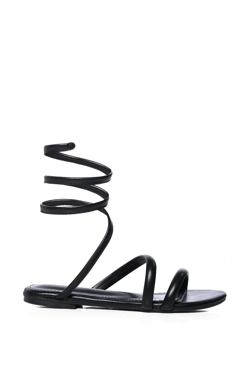 AZALEA WANG CORONA WRAP UP FLAT SANDAL IN BLACK