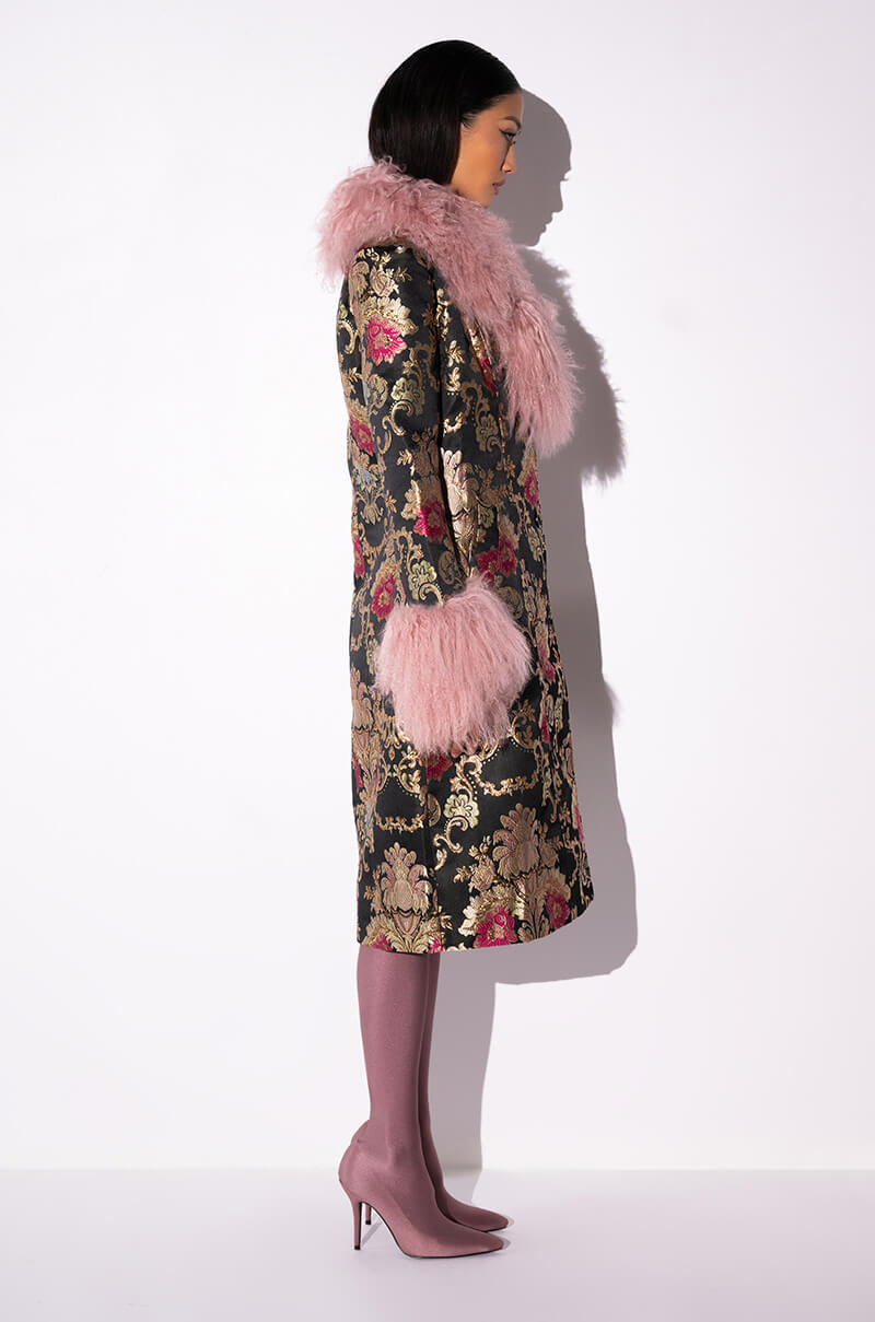 CHERRY LANE BROCADE TRENCH WITH MOHAIR FUR