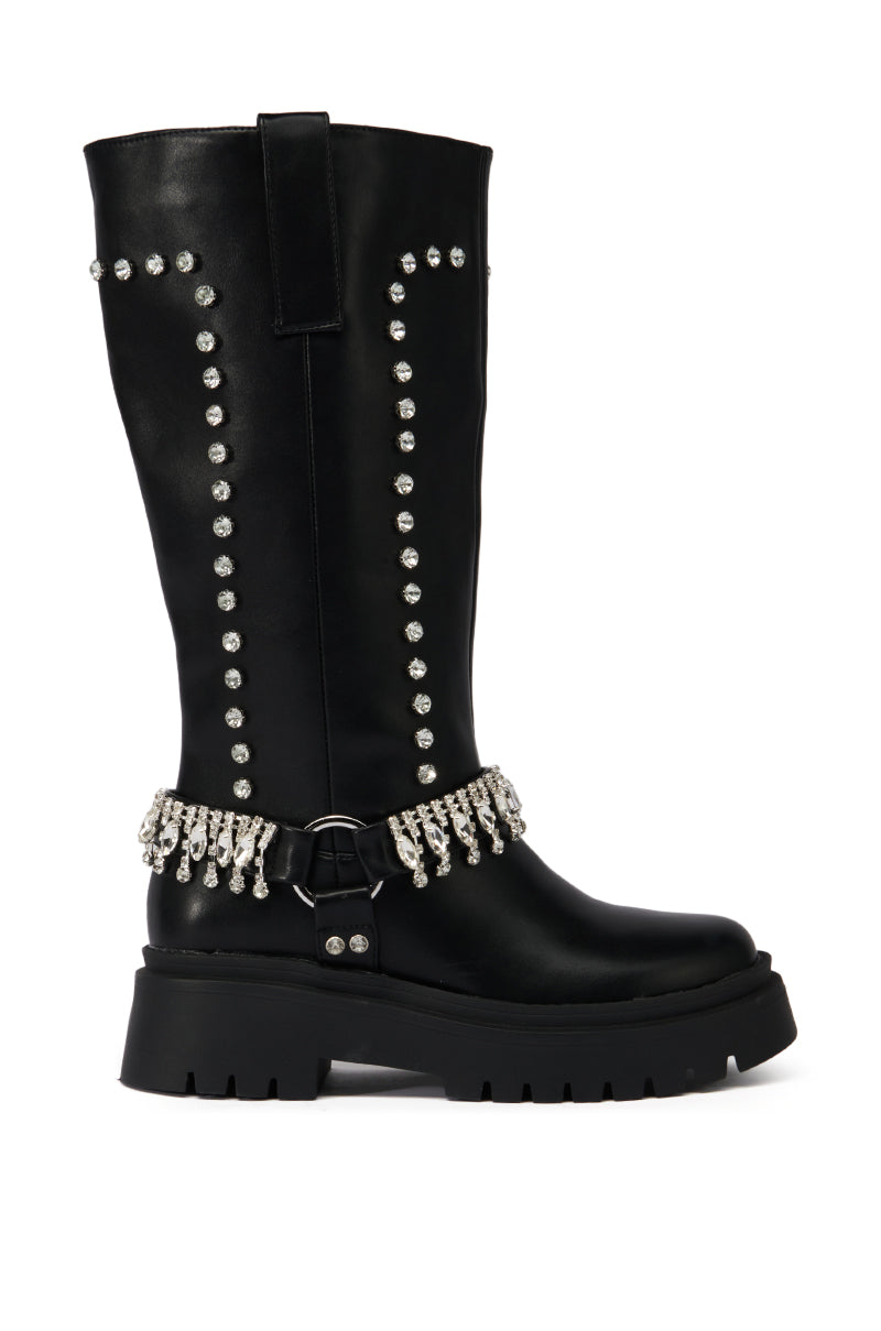 AZALEA WANG FILOMENA BLACK EMBELLISHED FLATFORM BOOT