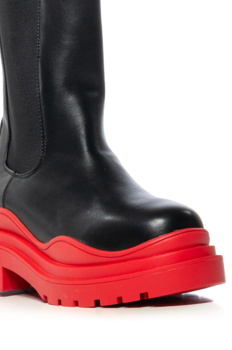 AZALEA WANG GHOSTED FLATFORM CHELSEA BOOT IN RED