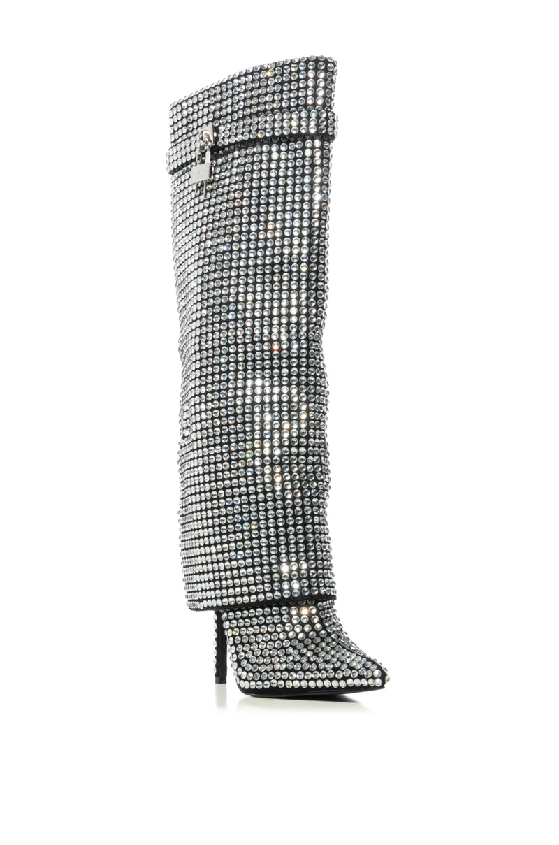 AZALEA WANG HEMLOCK SILVER RHINESTONE STILETTO BOOT