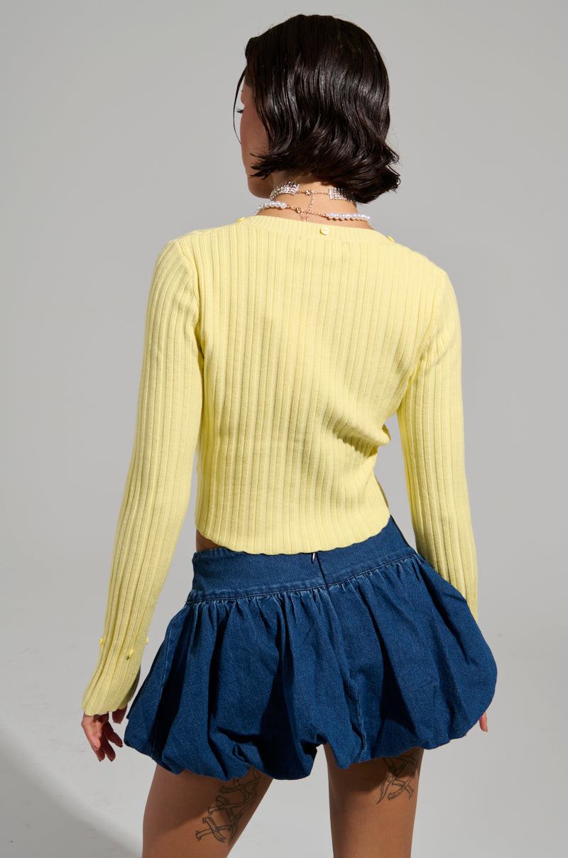 ANGEL EYES FUR TRIM CARDIGAN IN YELLOW