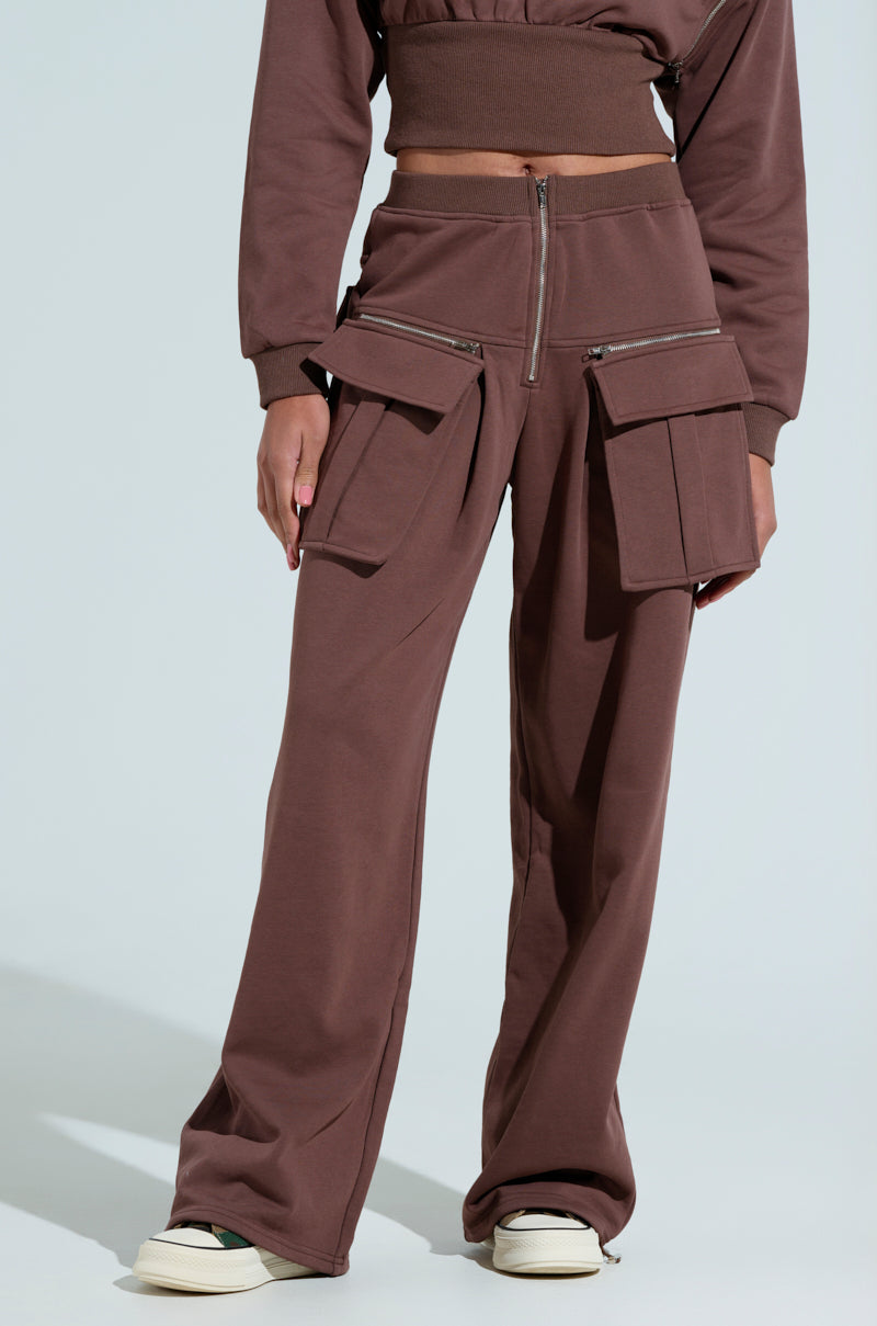 NIA ZIP OFF POCKET WIDE LEG SWEATPANT