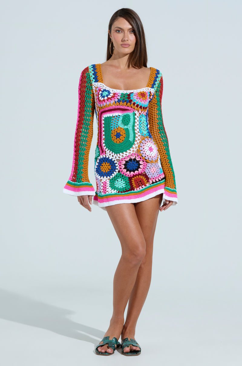 CROCHET ALL DAY COLORBLOCK MINI DRESS