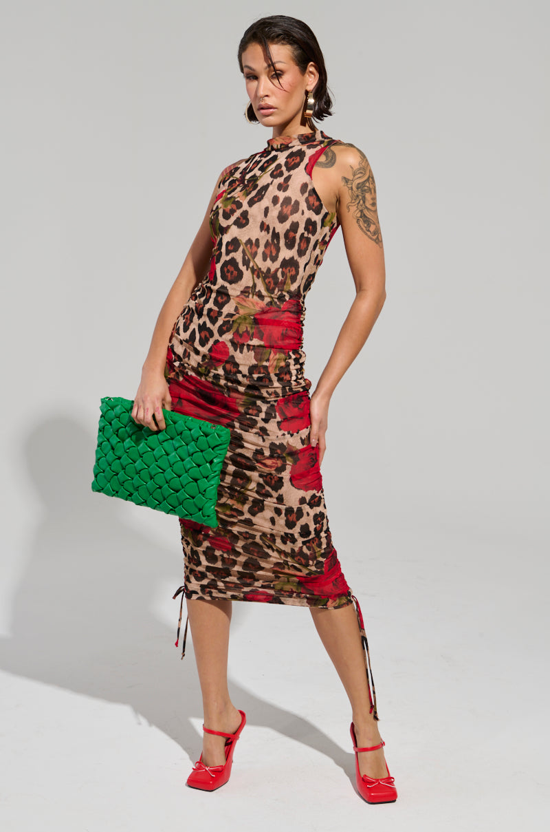 KALILAH PRINTED MESH MIDI DRESS