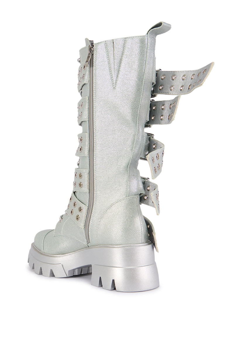 AZALEA WANG MANSI SILVER BUCKLE DETAIL BOOT