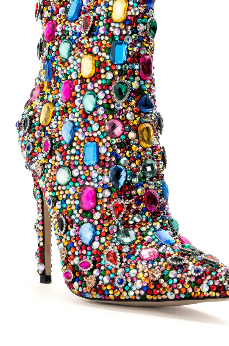 AZALEA WANG POPPY BLINGED STILETTO COCKTAIL BOOTIE IN MULTI