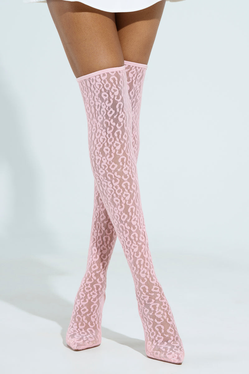 AZALEA WANG FREYJA OVER THE KNEE LACE BOOT IN PINK