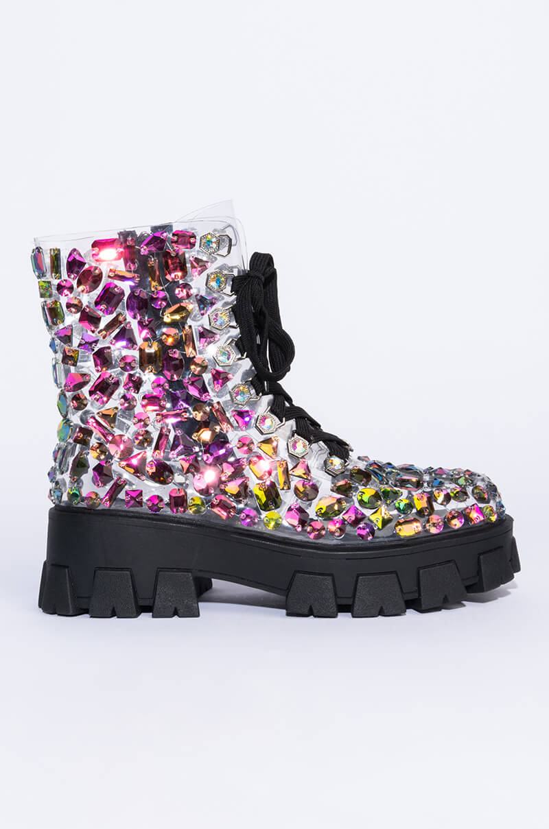 AZALEA WANG THIN ICE FLATFORM BOOTIE IN BLACK MULTI