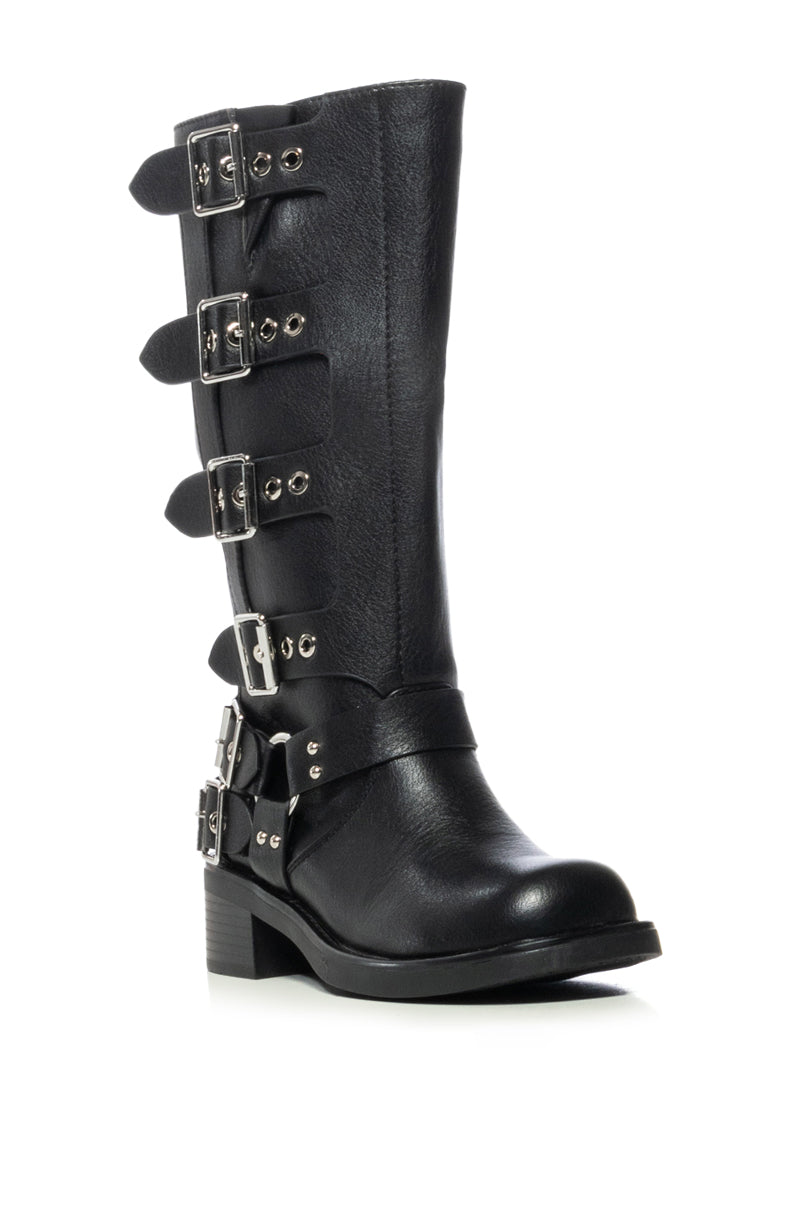 AZALEA WANG BUCKLEDUP BLACK RIDING BOOTIE